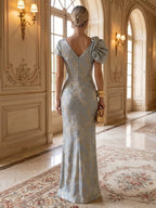 Jacquard A-Line/Princess V-Neck Floor-Length Mother of the Bride & Groom Dresses with Ruched Waist & Pockets (SHI22500984)