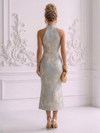 Jacquard Sheath/Column Scoop Neck Floor-Length Mother of the Bride & Groom Dresses with Ruched Waist (SHI22501318)