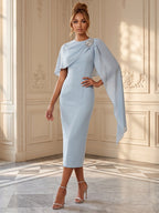 Jacquard A-Line/Princess V-Neck Tea-Length Mother of the Bride & Groom Dresses with Ruched Waist (SHI22501056)