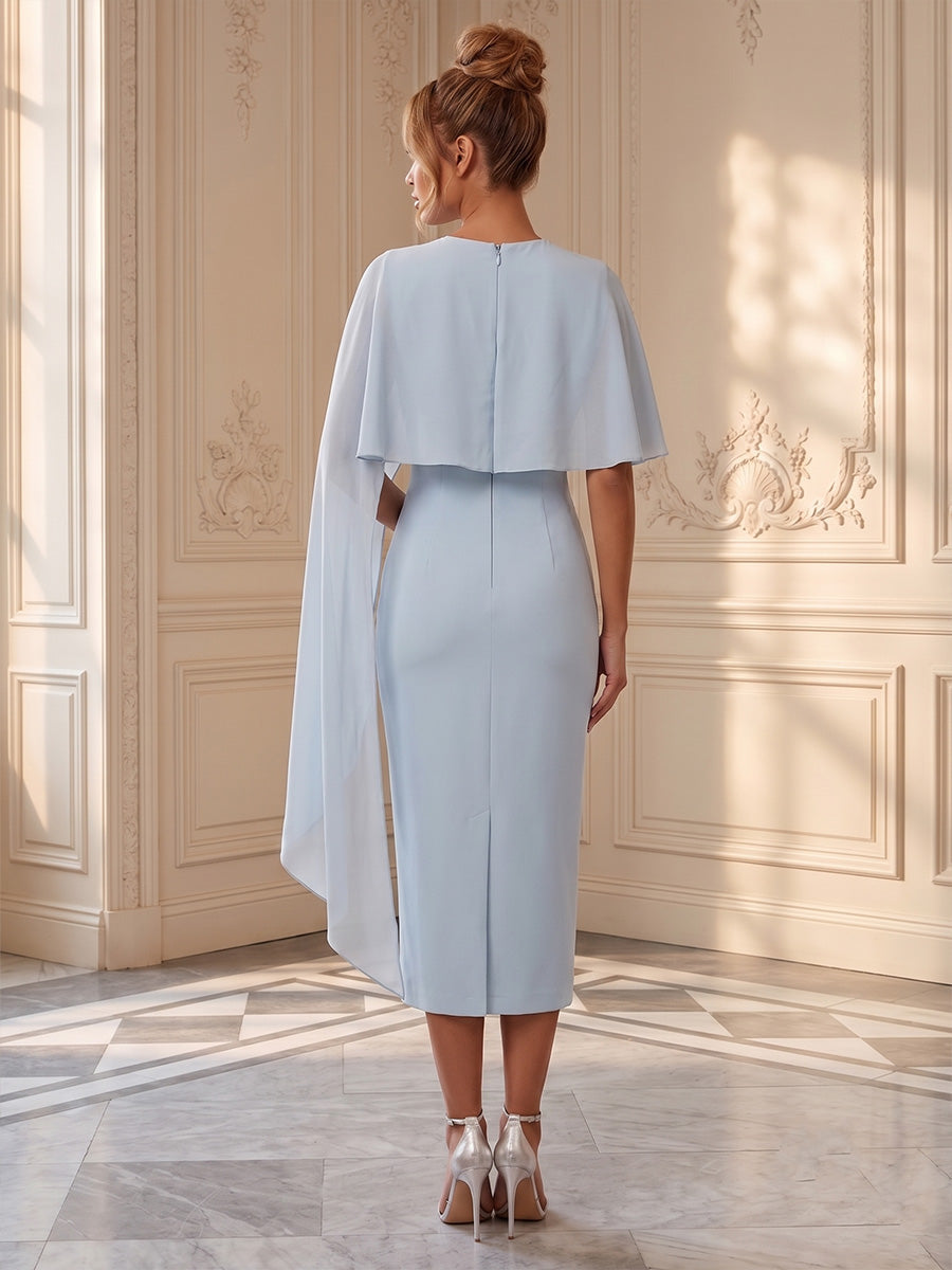 Jacquard A-Line/Princess V-Neck Tea-Length Mother of the Bride & Groom Dresses with Ruched Waist (SHI22501056)