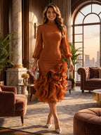A-Line/Princess Scoop Neck Chiffon Maxi Mother of the Bride & Groom Dresses with 3D Flowers, Sweep Train & Pleats (SHI22501627)