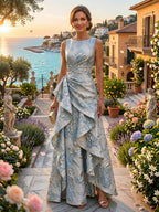 Floral Print A-Line/Princess Scoop Neck Floor-Length Mother of the Bride & Groom Dresses with Pockets (SHI22500916)
