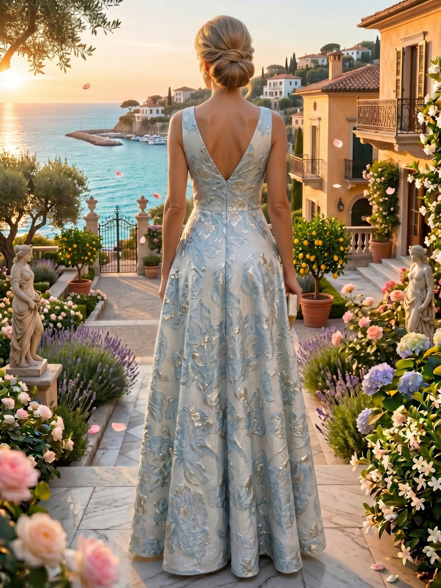 Floral Print A-Line/Princess Scoop Neck Floor-Length Mother of the Bride & Groom Dresses with Pockets (SHI22500916)