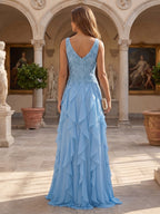 Chiffon Lace A-Line/Princess Off Shoulder Long Mother of the Bride & Groom Dresses with Ruched Waist & Sweep Train (SHI22501250)