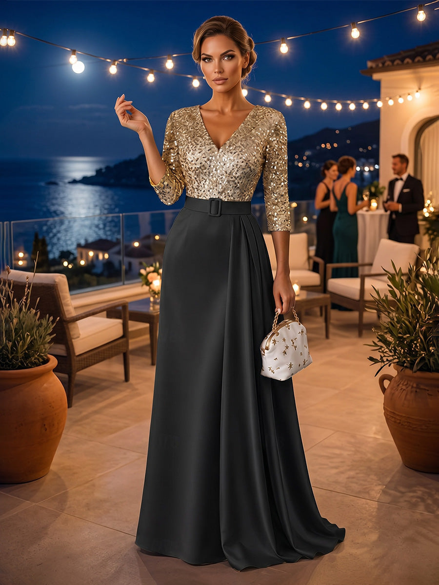 A-Line/Princess V-Neck Floor-Length Mother of the Bride & Groom Dresses with Ruffles & Ruched Waist (SHI22501284)