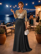 A-Line/Princess V-Neck Floor-Length Mother of the Bride & Groom Dresses with Ruffles & Ruched Waist (SHI22501284)