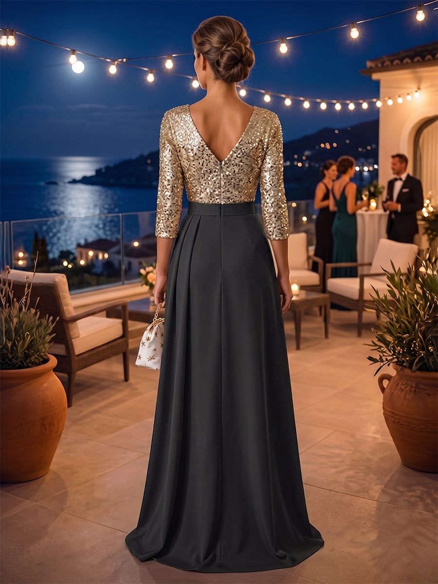 A-Line/Princess V-Neck Floor-Length Mother of the Bride & Groom Dresses with Ruffles & Ruched Waist (SHI22501284)