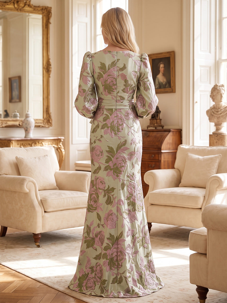 A-Line/Princess Scoop Neck Chiffon Maxi Mother of the Bride & Groom Dresses with Lace Appliques & Pleats (SHI22501638)