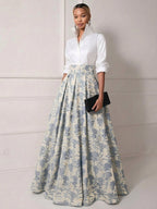 Jacquard A-Line/Princess V-Neck Floor-Length Mother of the Bride & Groom Dresses with Belt (SHI22500943)