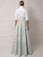 Jacquard A-Line/Princess V-Neck Floor-Length Mother of the Bride & Groom Dresses with Belt (SHI22500943)
