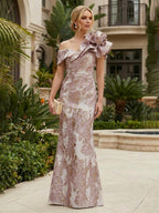 Sheath Floral Jacquard Off Shoulder Mother of the Bride & Groom Dresses with Flower (SHI22500777)