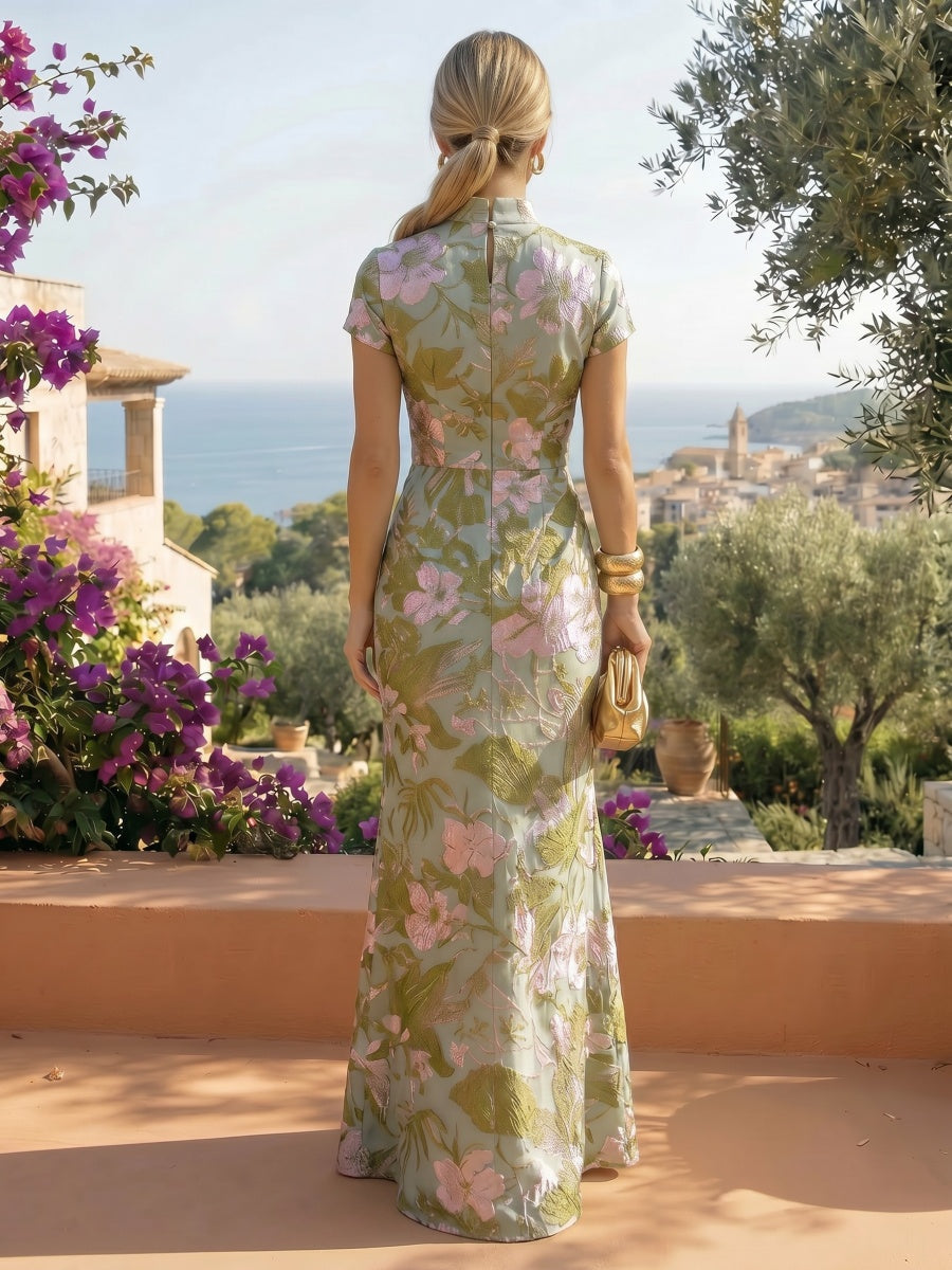 Jacquard Sheath/Column V-Neck Floor-Length Mother of the Bride & Groom Dresses with Ruched Waist (SHIB22500907)