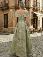 Jacquard A-Line/Princess Scoop Neck Floor-Length Mother of the Bride & Groom Dresses with Ruffles, Pleats & Pockets (SHI22501237)