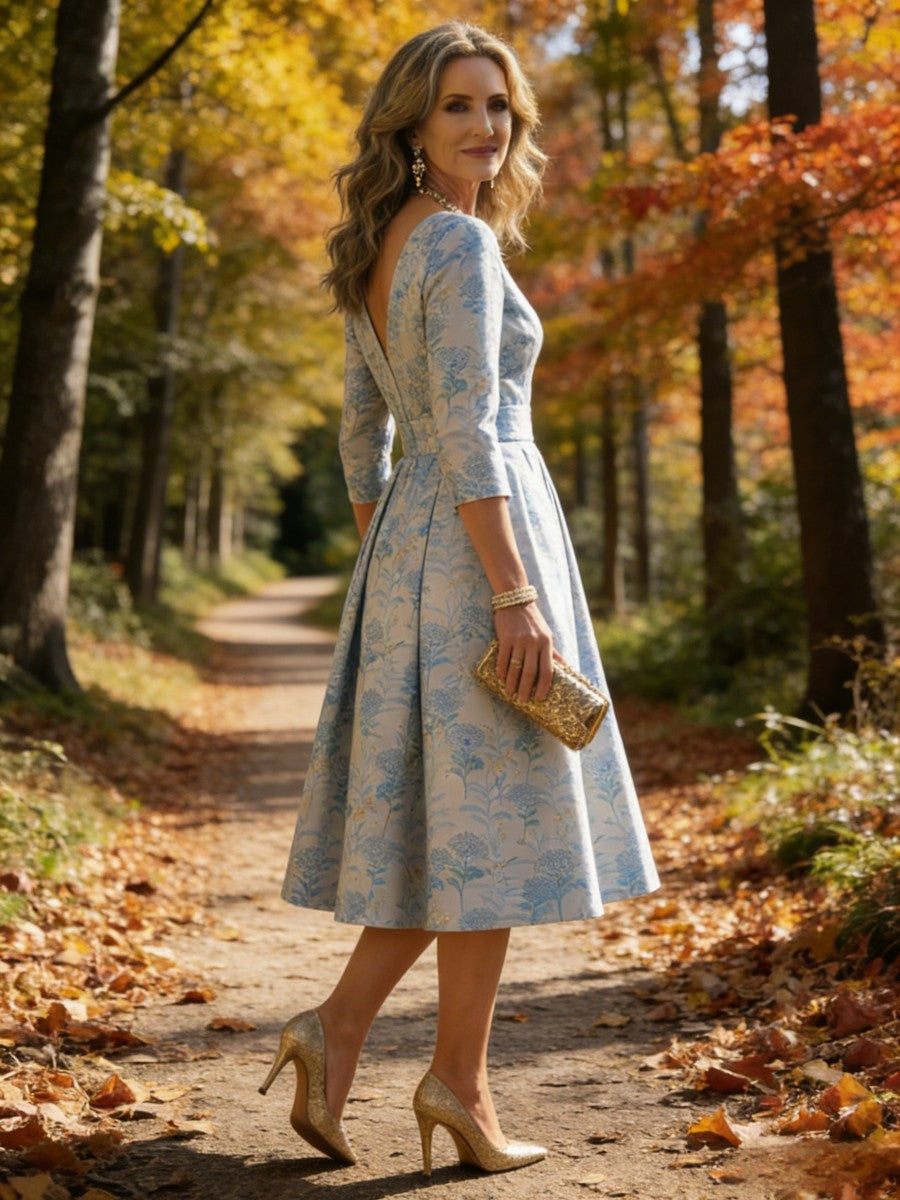 A Line Shirt Collar Half Sleeve Long Elegant Mother of the Bride Dresses with Pleats (SHI22500203)