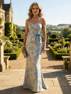 Mermaid Sweetheart Floor-Length Mother of the Bride Dresses with Bow Ruched Jacquard Formal Dresses (SHIH22500213)