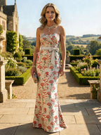 Mermaid Sweetheart Floor-Length Mother of the Bride Dresses with Bow Ruched Jacquard Formal Dresses (SHIH22500213)