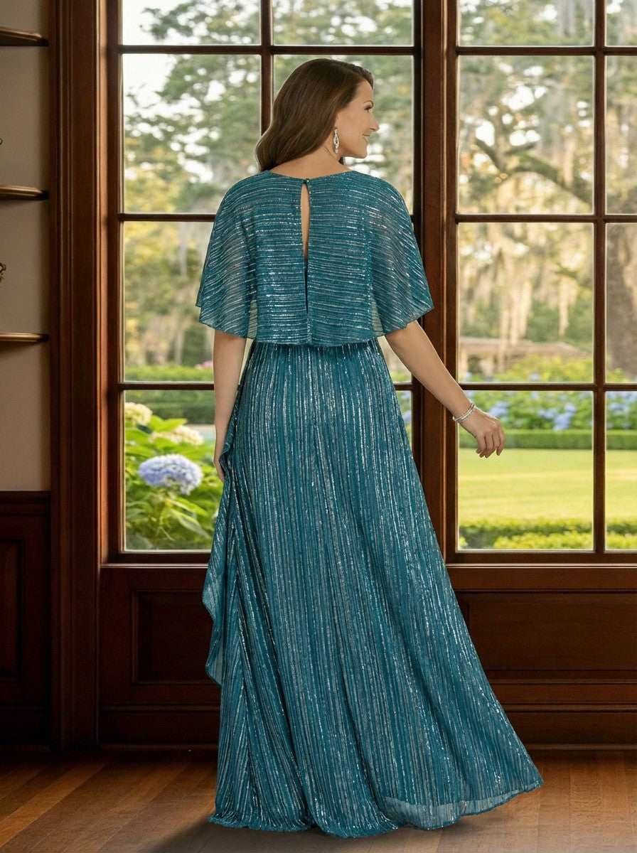A-Line Chiffon Short Sleeves Mother of the Bride & Groom Dresses with Sequin Bodice (SHI22500685)