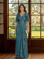 A-Line Chiffon Short Sleeves Mother of the Bride & Groom Dresses with Sequin Bodice (SHI22500685)