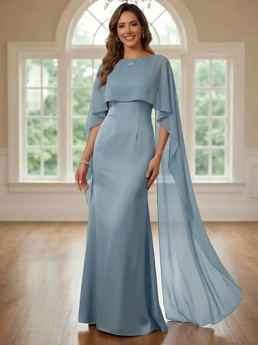 2-Piece A-Line Chiffon 3/4 Sleeves Mother of the Bride & Groom Dresses with Scalloped V-Neck Lace Bodice (SHI22500637)