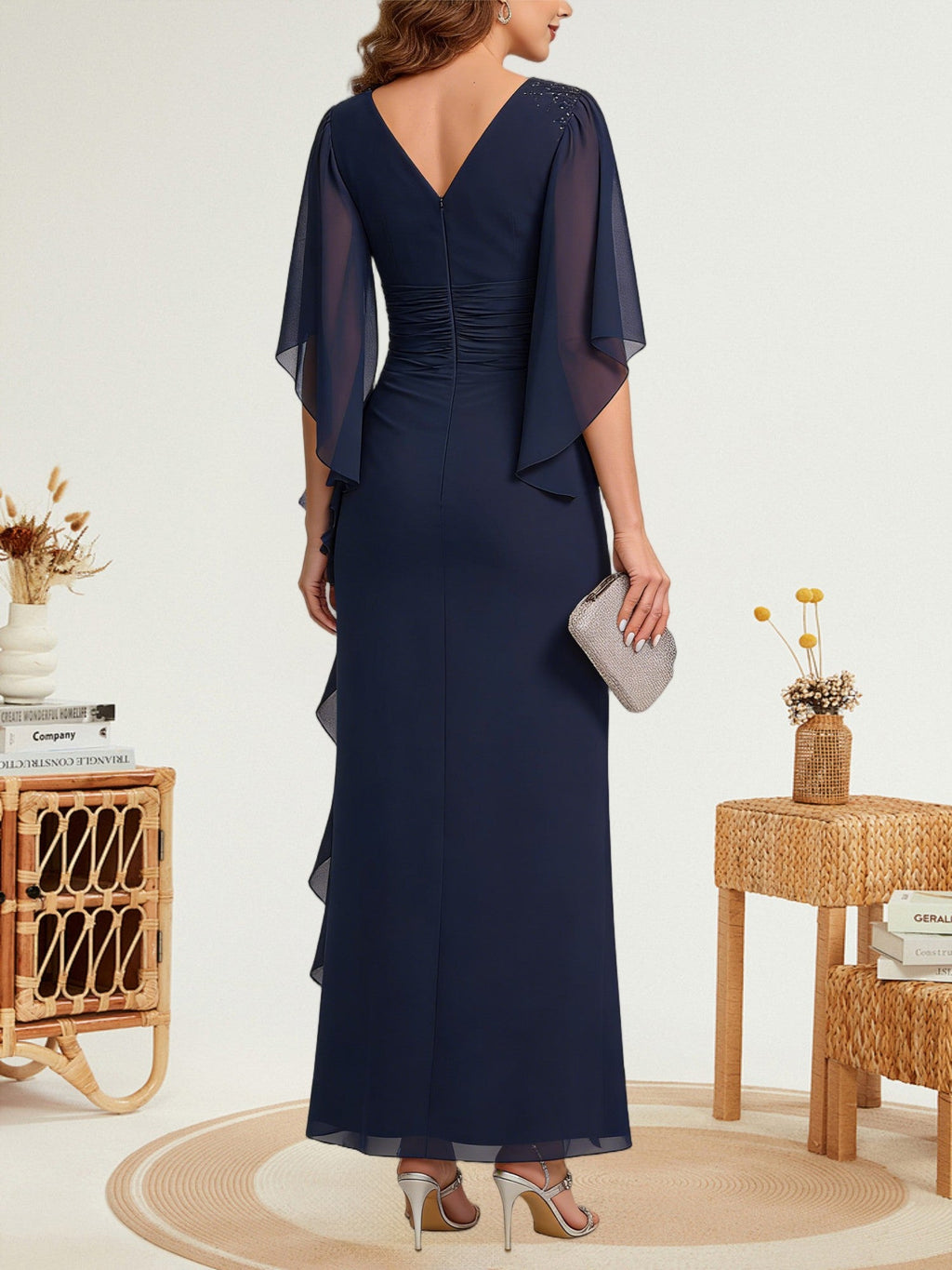 Mermaid Off Shoulder Short Sleeve Long Elegant Mother of the Bride Dresses with Sequin (SHI22500242)