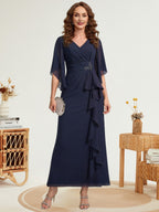 Mermaid Off Shoulder Short Sleeve Long Elegant Mother of the Bride Dresses with Sequin (SHI22500242)