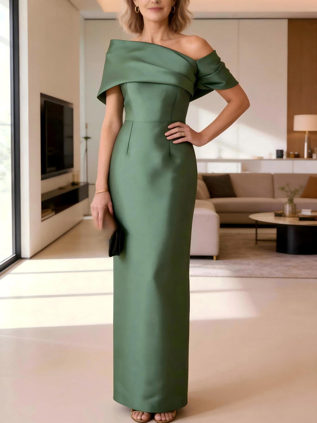 3/4 Sleeve Round Neck A-Line Midi Chiffon Mother of the Bride Dresses with Jacket (SHI22500386)