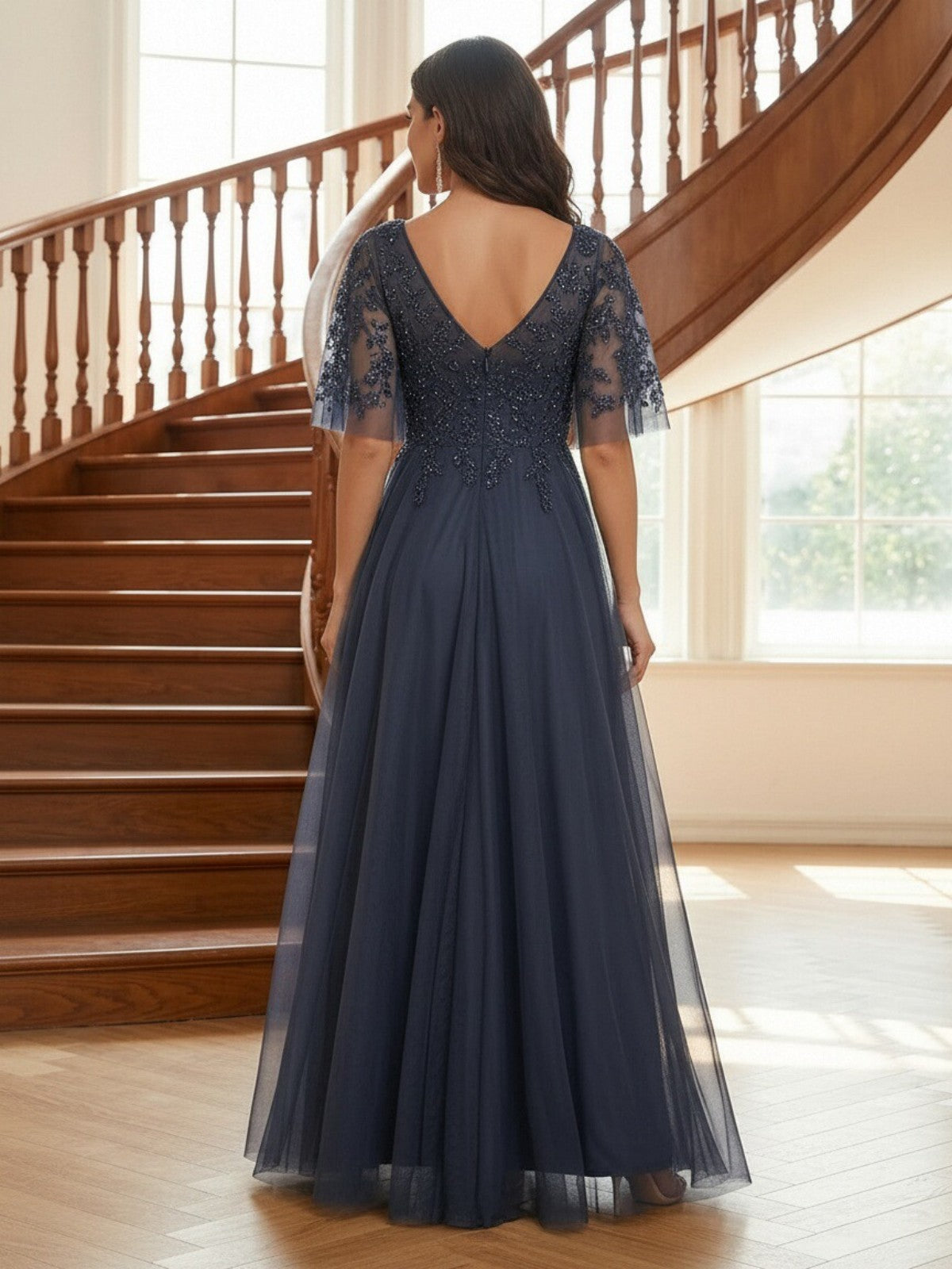 Mermaid Short Sleeve Floor Length Ruffled Mother of the Bride Dresses with Split Side (SHI22500250)