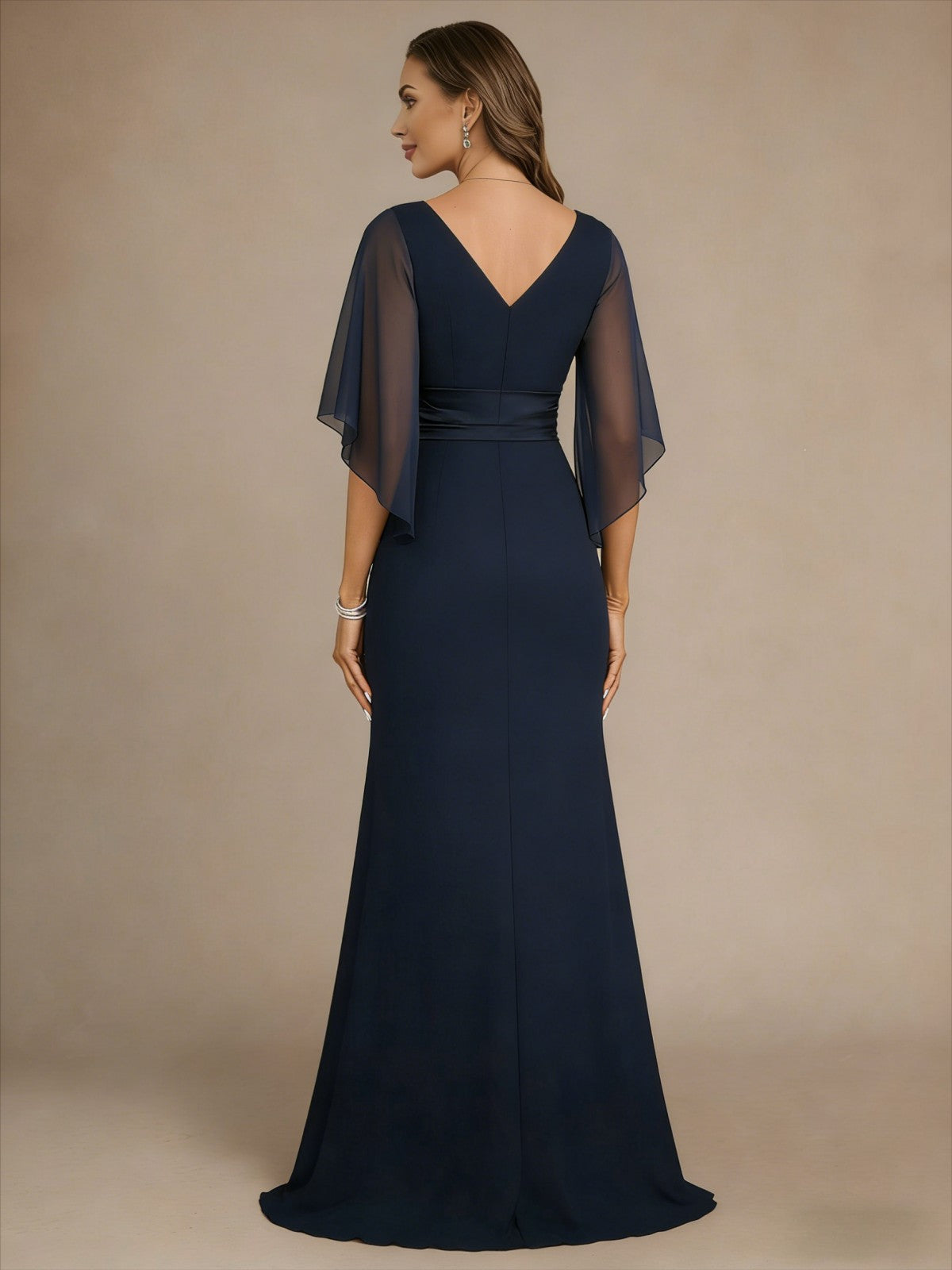 Sheath Satin 3/4 Sleeves Maxi Mother of the Bride & Groom Dresses with Chiffon Cape (SHI22500709)