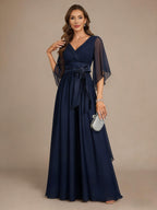 Sheath Satin 3/4 Sleeves Maxi Mother of the Bride & Groom Dresses with Chiffon Cape (SHI22500709)