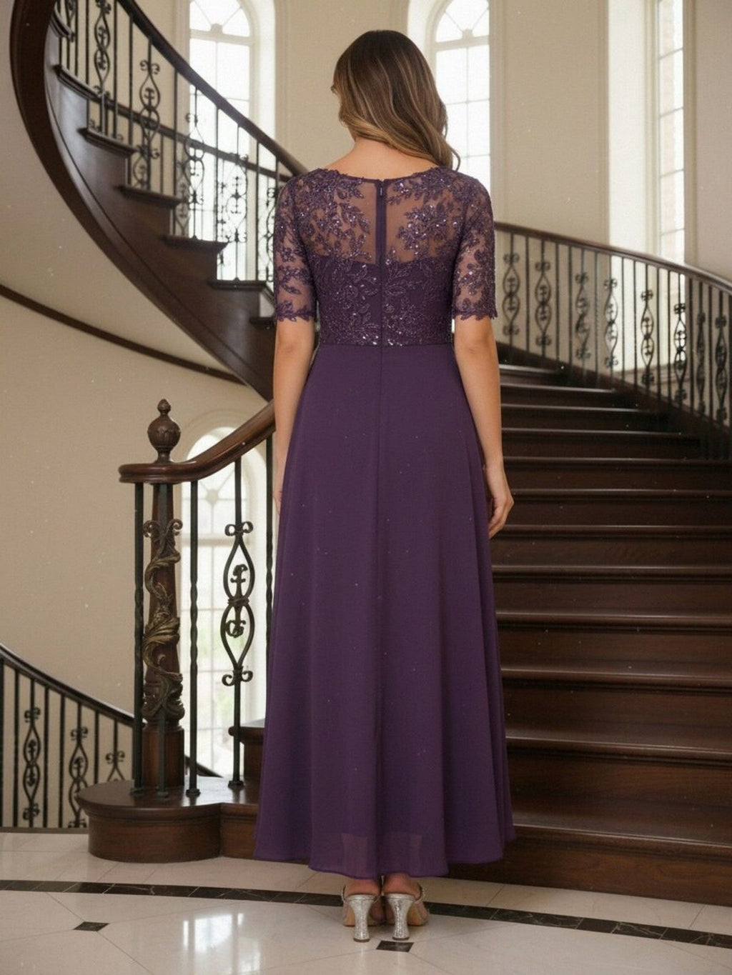 A-Line Chiffon Short Sleeves Mother of the Bride & Groom Dresses with Sequin Bodice (SHI22500685)