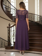 A-Line Chiffon Short Sleeves Mother of the Bride & Groom Dresses with Sequin Bodice (SHI22500685)