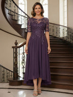 A-Line Chiffon Short Sleeves Mother of the Bride & Groom Dresses with Sequin Bodice (SHI22500685)