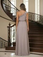 Chiffon A-Line/Princess One Shoulder Floor-Length Mother of the Bride & Groom Dresses with Ruffles & Ruched Waist (SHI22501248)
