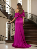 Satin V Neck Floral Print A Line Mother of the Bride Dresses (SHIR1110445)