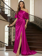 Satin V Neck Floral Print A Line Mother of the Bride Dresses (SHIR1110445)