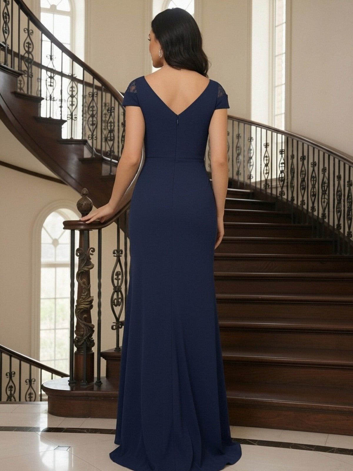 Satin Sheath/Column V-Neck Floor-Length Mother of the Bride & Groom Dresses with Ruffles (SHI22500838)