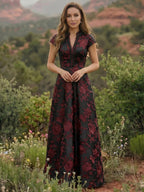 Satin V Neck Floral Print A Line Mother of the Bride Dresses (SHIR1110445)