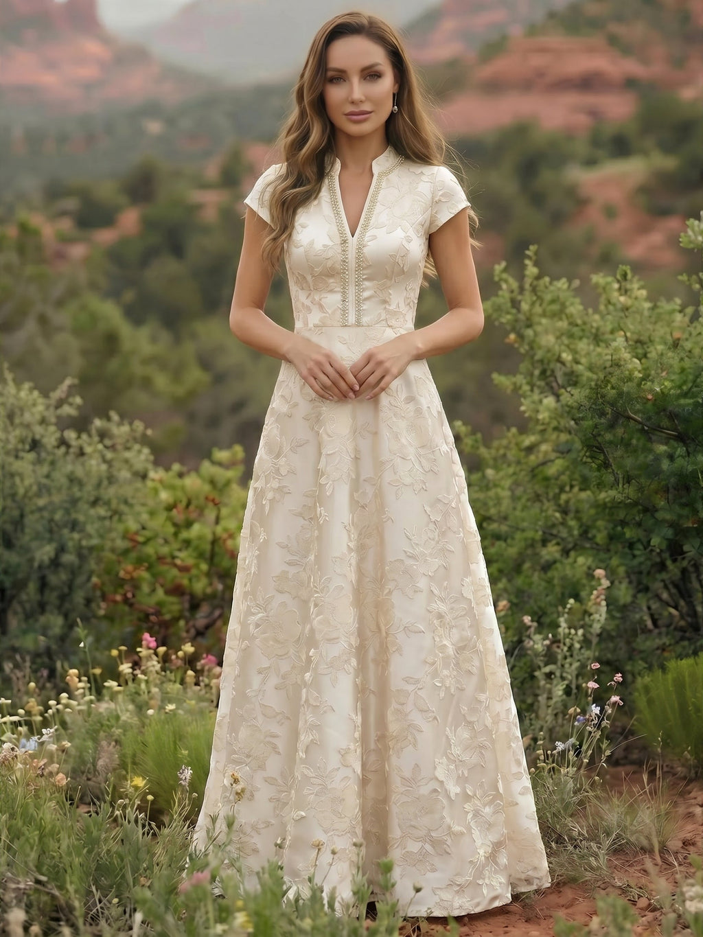 Satin V Neck Floral Print A Line Mother of the Bride Dresses (SHIR1110445)