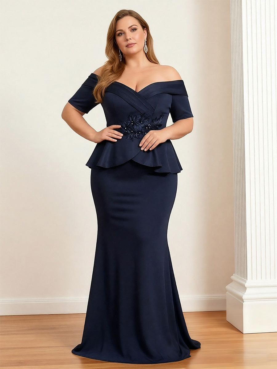Satin Sheath Midi Mother of the Bride Dresses Asymmetrical Neck Formal Dress with Bow (SHI22500332)