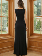 V Neck Satin Pleated Mermaid Mother of the Bride Dresses (SHIR1110589)