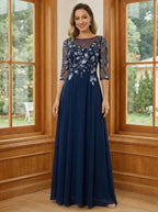 A-Line Scoop Neck Ruched Floor-Length Mother of the Bride Dresses with Ruffle (SHI22500216)