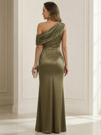 Satin One Shoulder Mermaid Pleated Mother of the Bride Dresses (SHIR1110481)