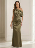 Satin One Shoulder Mermaid Pleated Mother of the Bride Dresses (SHIR1110481)