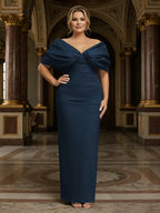 V Neck Satin Pleated Mermaid Mother of the Bride Dresses (SHIR1110589)