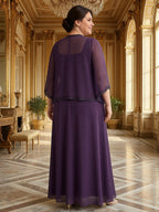 A-Line Lace Appliques Maxi Mother of the Bride & Groom Dresses with Flutter Sleeves Chiffon Bodice (SHI22500731)