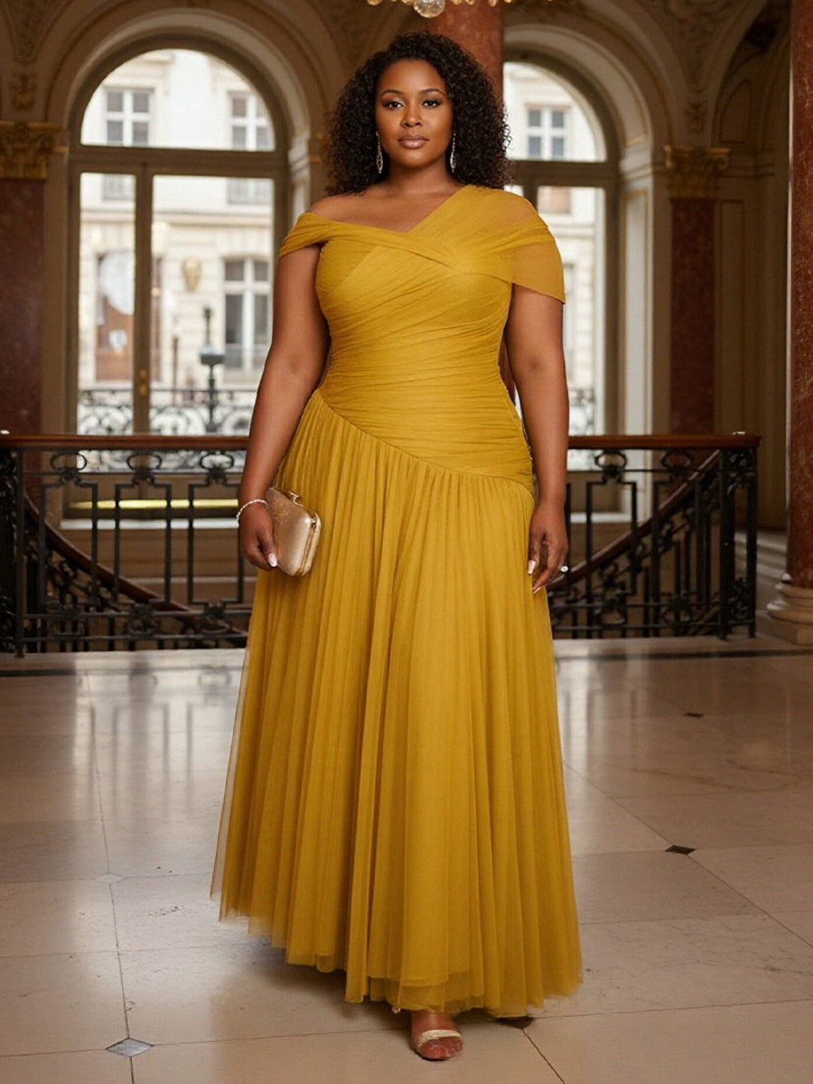 Off Shoulder Lace Appliques Sequins Mother of the Bride Dresses with Ruffles (SHI22500548)