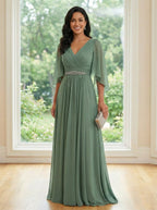Mermaid Sweetheart Floor-Length Mother of the Bride Dresses with Bow Ruched Jacquard Formal Dresses (SHIH22500213)