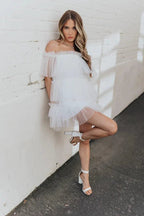 White Tulle Mini Dress Short Mini Gown SYH6 by vivymakudress
