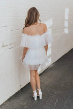 White Tulle Mini Dress Short Mini Gown SYH6 by vivymakudress