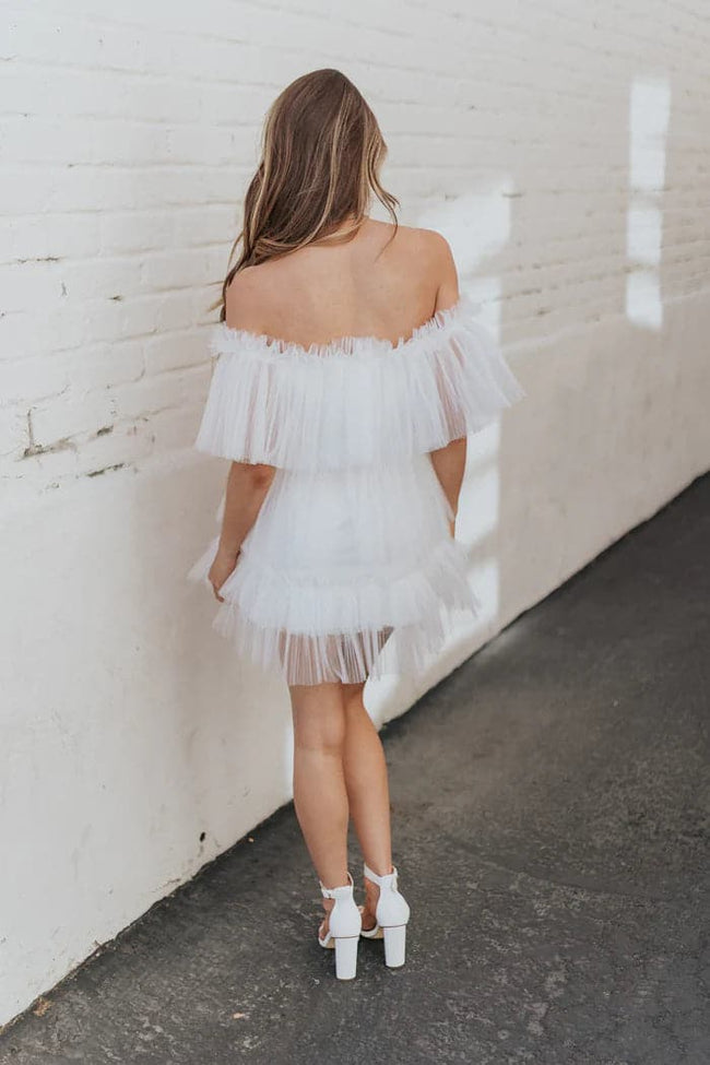 White Tulle Mini Dress Short Mini Gown SYH6 Main Image